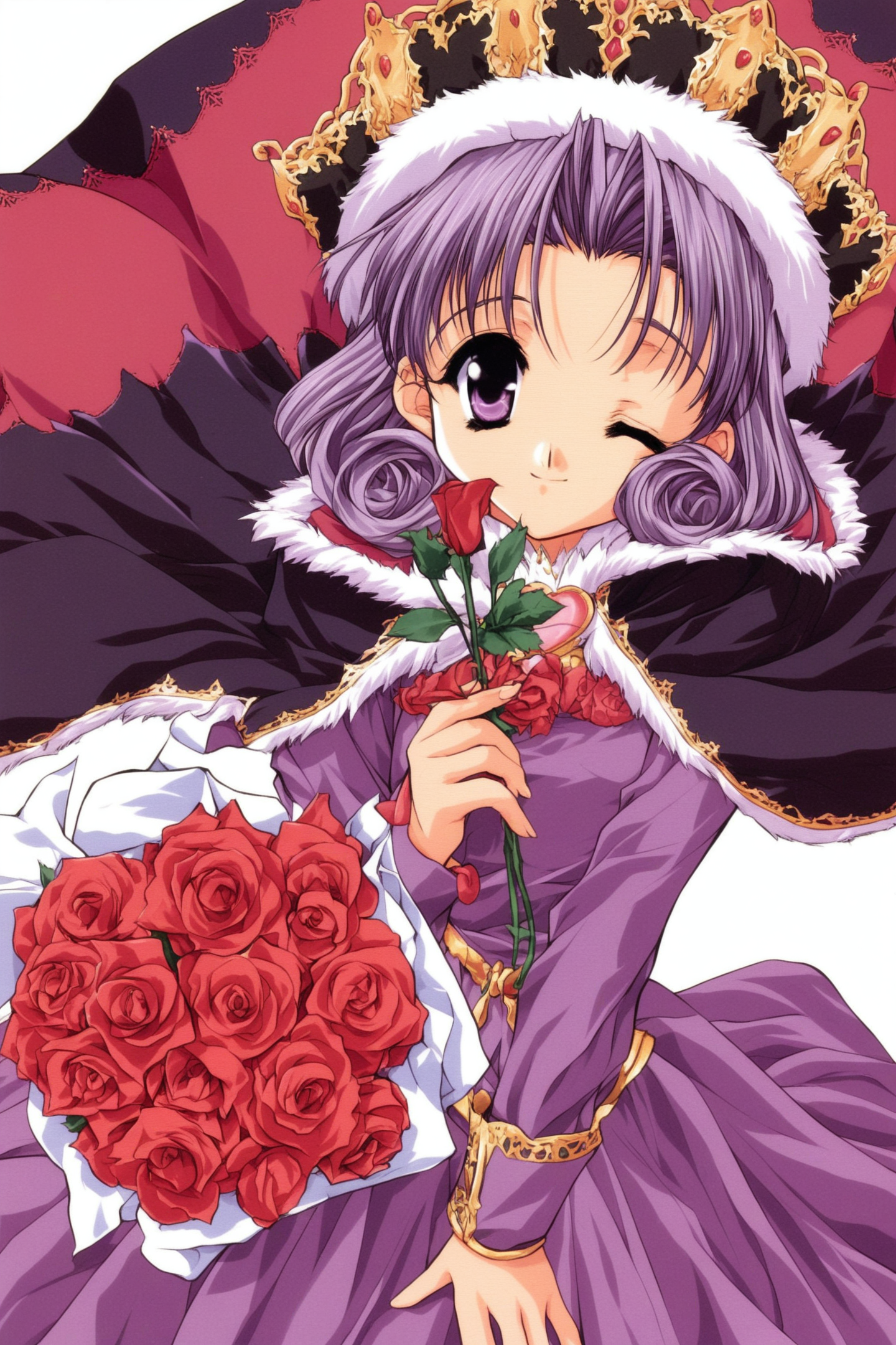 40727-2789318330-Shirayuki,1girl,solo,flower,one eye closed,hat,rose,purple eyes,heart,crown,red flower,white background,smile,long sleeves,simpl.png